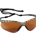 Hardcore Camo Frame Safety Glasses With Bronze Tint Contrast Lenses, lightweight eyewear with flexible wrap design.