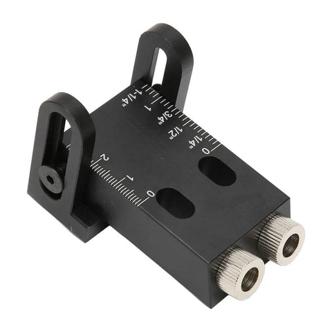 Top Notch Woodworking Punch Locator For 15 Degree Inclined Holes With Precision Joint Angle Positioner, black with measurement scale.