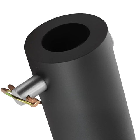 Dead Simple Auger Adapter Coupler Swapping Two Inch Female Round Drives For Two Inch Male Hex Bits On Mini Skid Steers And Post Hole Diggers With Quick Three Quarter Pin Lock Mount, featuring a black cylindrical design with pin lock.