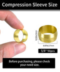 Brass compression sleeve, 5/8 in OD, 50-piece pack; close-up view.