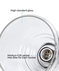 Close-up of medium E26 socket in Cool Three Light Glass Pendant Cluster With Adjustable Height UL Listed, clear high-standard glass shade.
