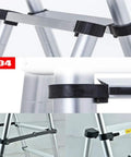 Heavy Duty 5 And 6 Step A Frame Telescoping Ladder, 5.34 Ft Reach, Foldable And Lightweight, 330 Lb Capacity, Wide 74 Mm Pedals With Rubber Feet, Easy To Store, Home Shop Pro Grade close-up of aluminum locks and hinges