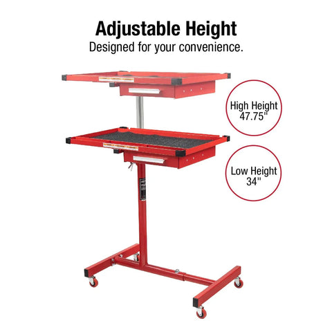 Heavy Duty Adjustable Work Table With Red Drawer And Steel Frame 29x20 Inch Top 1 Inch Drawer Rubber Mat For Secure Tool Storage And Ergonomic Height Adjustment Up To 220 Lbs.