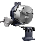Heavy Duty 3 Jaw Chuck Indexing Head With Tailstock For CNC Milling Machines Ideal For Horizontal Or Vertical Use Rotary Spindle 1 To 90 Reduction Ratio 10 Inch Cast Iron Build Workhorse showing front angle view
