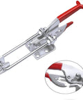 Beefy 2000lbs Toggle Clamp Kit With Cam Latch Action, shown with red handle and close-up of latch detail, for various latches