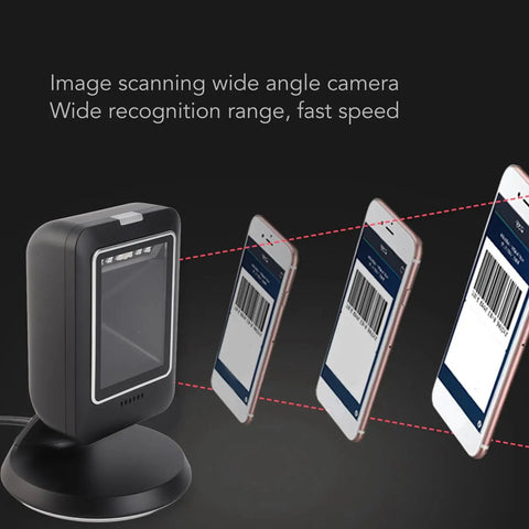 Omnidirectional 2D Barcode Scanner USB Wired Desktop Reader scanning barcodes from multiple smartphones