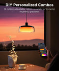 Modern Three Layer Pendant Lights For Kitchen Island Featuring Rgbic Smart Color Changing Strips And Dimmable Warm White output with adjustable color display.