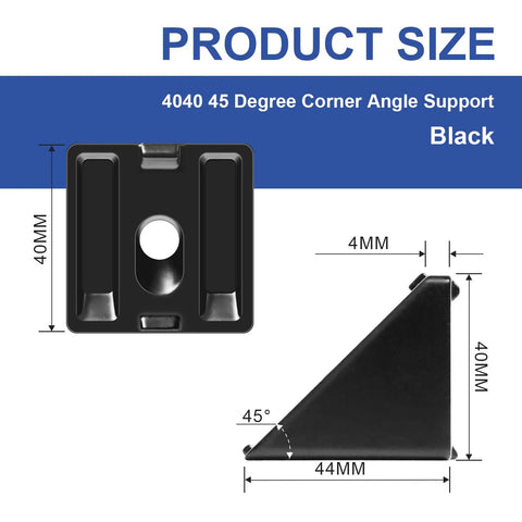 12 Pack 4040 45 Degree Inside Corner Angle Support Bracket For Aluminum Extrusion 40x40 T Slot And V Slot Black With Nuts And Screws, 40mm