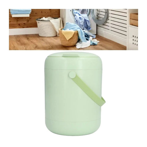 Compact 3L Portable Washing Machine With Quick Spin Cycle For Underwear Socks And Delicates Hassle Free On The Fly Laundry Tool Perfect For Dorms RVs Campers And Tiny Apartments Green, shown with lid and strap.