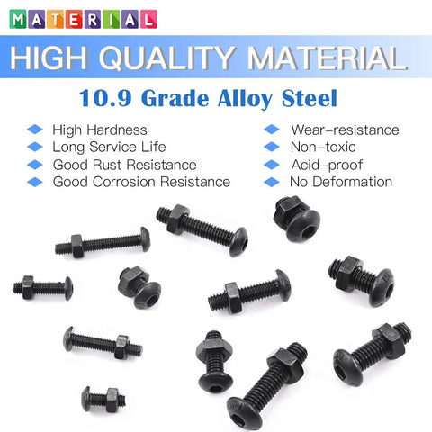 510 Piece M3 M4 M5 Button Head Socket Cap Bolt And Nut Assortment Kit With Black Oxide Finish Made From Heavy Duty 10.9 Grade Alloy Steel