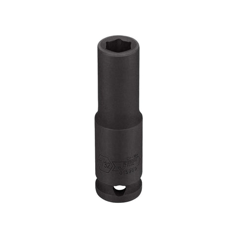 Deep Well Impact Socket 11 32 Inch For Small Long Bolts And Recessed Fasteners Three Eighths Drive Six Point SAE Heat Treated Cr Mo Steel