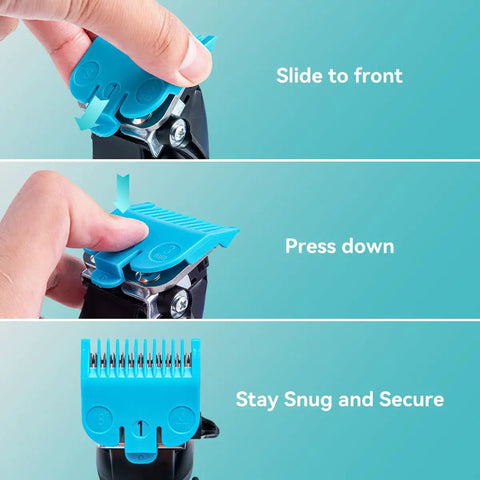 Clipper Guard Set For Most Hair Clippers Replacement Guides Includes Three Guards In Sizes One Sixteenth, One Eighth, And Three Sixteenths Inches Color Coded With Random Colors For Quick Picks And Easy Swaps On Wahl Clipper Heads installation steps