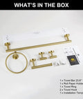 Dope Brushed Gold 5-Piece Bathroom Hardware Set with 23.6 Inch Towel Bar, Toilet Paper Holder, Hooks, Towel Ring, Mounting Kit