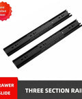 Full Extension Drawer Slides In Sleek Black Cold Rolled Steel Three Section Tracks 8 To 20 Inch Tool Free Quick Release Latches