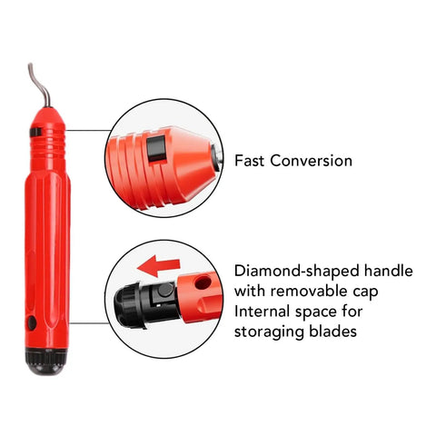 4-Piece Tubing Cutter Kit With Ergonomic Handles And Deburring Tool showcasing red handle with fast conversion feature