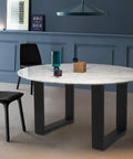 Beefy 16 Inch DIY Modern Square Coffee Table Legs Set Heavy Duty Steel Bench Legs in a dining room setup with marble table top