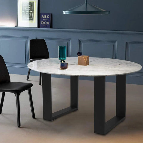 Beefy 16 Inch DIY Modern Square Coffee Table Legs Set Heavy Duty Steel Bench Legs in a dining room setup with marble table top