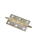 Straight Up Premium Rustproof 2.5 Inch Square Door Hinges Featuring Vintage Antique Brass Crown Details, showing details of the hinge design.