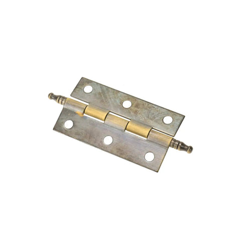 Straight Up Premium Rustproof 2.5 Inch Square Door Hinges Featuring Vintage Antique Brass Crown Details, showing details of the hinge design.