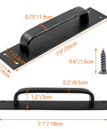 Two Pack Sliding Barn Door Handle Set In Black 7.9 Inch Aluminum Alloy Door Pull For Barn Doors Gates Cabinets Closets Drawers Garages And Sheds With 8 Mounting Screws, showing dimensions and screw