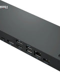 Thunderbolt Four Docking Station With Eight Universal Ports And Quick Two Thirty Watt Power Delivery For Seamless Laptop Run supporting multiple ports on a sleek black design.