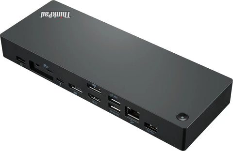 Thunderbolt Four Docking Station With Eight Universal Ports And Quick Two Thirty Watt Power Delivery For Seamless Laptop Run supporting multiple ports on a sleek black design.