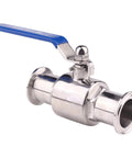 DERNORD 1.5-inch tri-clamp ball valve, 304 stainless steel, PTFE-lined, blue lever handle.