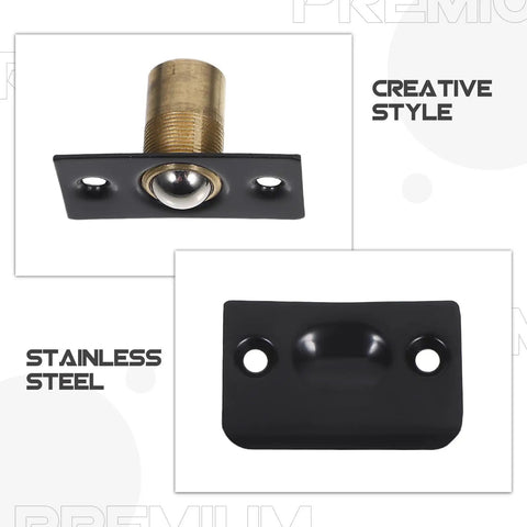 Hidden Stainless Steel Door Ball Catch Kit With Strike Plates, Adjustable Latch, Durable Low Key Hardware, Black Finish