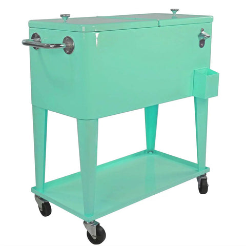 80 Qt Retro Rolling Cooler Ice Chest Cart With Shelf And Bottle Opener Seafoam Perfect For Backyard Bbqs And Bar Nights Keeps Drinks Cold For Days Party Ready