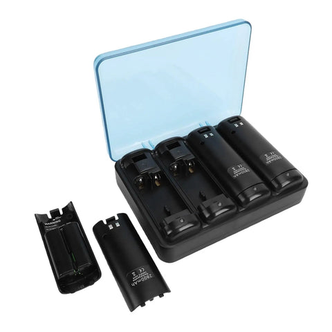 4 In 1 Remote Battery Charging Station With Built In USB Cable And LED Indicator Black Includes 4 Pack 2800mAh Rechargeable NiMH Batteries