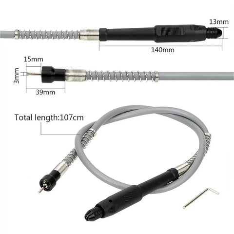 Built Different Flexible Shaft Grinder Handle With 0.3 To 3.2mm Quick Swap Drill Chuck For Rotary Tools, showing flexible shaft with quick connect.