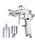 Pro Grade Mini Pneumatic Spray Gun Featuring Gravity Feed And 1.3 Mm Nozzle with gravity cup for commercial paint jobs.