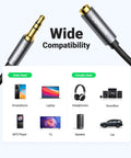 Premium 3.5 Mm Aux Extension Cable Three Pole Trs Headphone Extender Cord 3.3 Feet shown with various compatible devices.