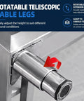 Gutsy No Nonsense Stainless Steel Workbench With Double Sliding Doors Heavy Duty Prep Table showing rotatable telescopic table legs.