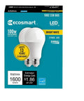 8-Pack LED Dimmable A19 Light Bulbs, 1680 Lumens, 3000K Bright White, 15W Actual, 100W Equivalent, E26 Base packaging