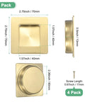 Two Pack Recessed Finger Pulls For Doors, 2.75 Inch, gold tone, 304 stainless steel sliding closet door handles, measurements shown