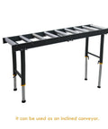 Nine Roll Conveyor Roller Stand With Adjustable Height For Heavy Duty Load, 65 Inch Long Industrial Roller Conveyor System in black frame