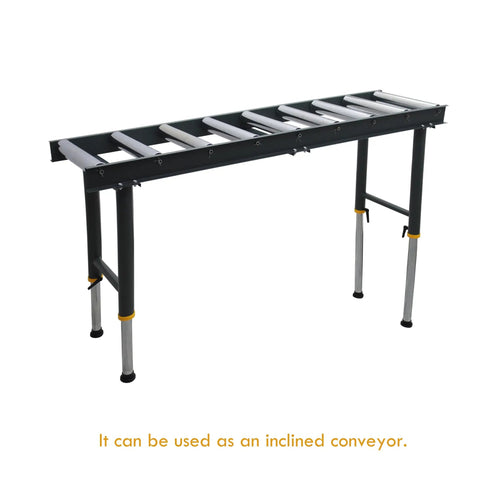 Nine Roll Conveyor Roller Stand With Adjustable Height For Heavy Duty Load, 65 Inch Long Industrial Roller Conveyor System in black frame
