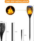 Outdoor Solar Tiki Torch Lights With Realistic Flickering Flame, 8 Pack Waterproof Pathway Garden Candles For Patio Yard Walkway Halloween Decor, Wireless No Wiring Needed For Easy Setup And Nighttime Ambience, dimensions shown for installation.