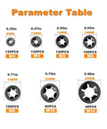 Parameter table for Internal And External Tooth Lock Washers Kit In 65Mn Steel Pro Grade Grab-And-Go Ready Push On Locking Fasteners.