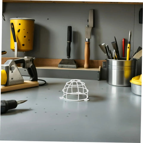 Heavy Duty Fire Sprinkler Ceiling Cover With 6mm Mounting Hole Featuring Slick Mesh Safety Guard for Smoke Detectors on workbench.