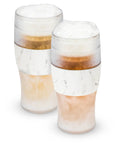 Freezable Insulated Pint Mugs Set Of 2 Double Walled Frosty Drink Glasses With Gel Core Keeps Beer And Cold Brew Icy Longer 16 Oz Marble Chilled Beverage Tumblers filled with beer.