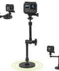 Magnetic Action Camera Mount For GoPro Hero Insta360 DJI Osmo AKASO With 3.46 Inch Rubber Coated Base And 10 Inch Adjustable Aluminum Arm