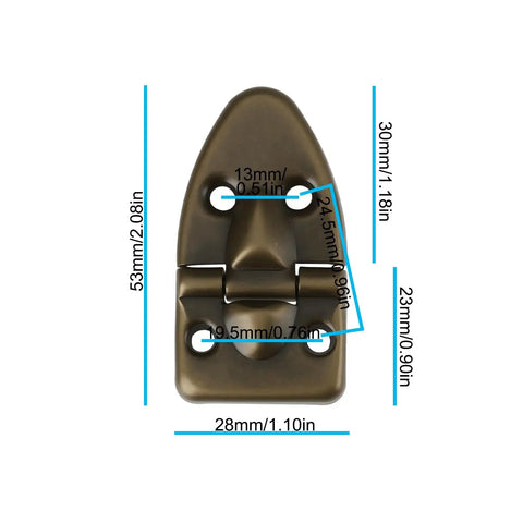 2 Pcs Bronze 90 Degree Flip Hinges For Guitar Cases And Piano Cabinets Music Box Hardware With Smooth Action that show dimensions 53x28mm.