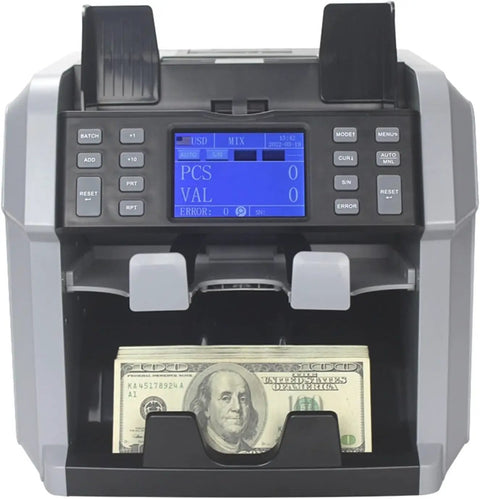 Slick Automatic Money Counter Machine With Built In Printer Ultra Fast Bill Sorting For Multicurrency Denominations Heavy Duty Cash Handling And Quick Value Tracking Workhorse with display and cash.