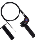 Beefy Seven Eighths Inch Twist Throttle Grips With Fifty Two Inch Cable For CRF KLX TTR Dirt Pit Bikes 110cc 125cc 150cc 200cc 250cc Soft Gel Grips And Transparent Roller Wheel Built Like A Tank in black.