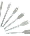 Heavy Duty Spade Drill Bits Set, 6 Pieces With Quick-Change Hex Shank And Titanium Coating, High Carbon Steel Paddle Bits displayed.