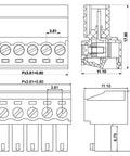 Technical drawing of 5 Pin Screw Terminal Block Connector With 3.81 Millimeter Pitch 300 Volt 8 Amp For 28 16 AWG Wire
