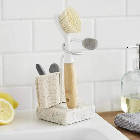 Heavy Granite Base Kitchen Sink Caddy With One Handed Grab And Go Quick Dry Sponge And Brush Holder Eco Friendly Handmade