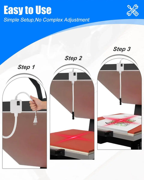 Setup steps for Laser Alignment Tool for Heat Presses, Crosshair Guide for Hat and T Shirt Press Machines, Dope Precision.